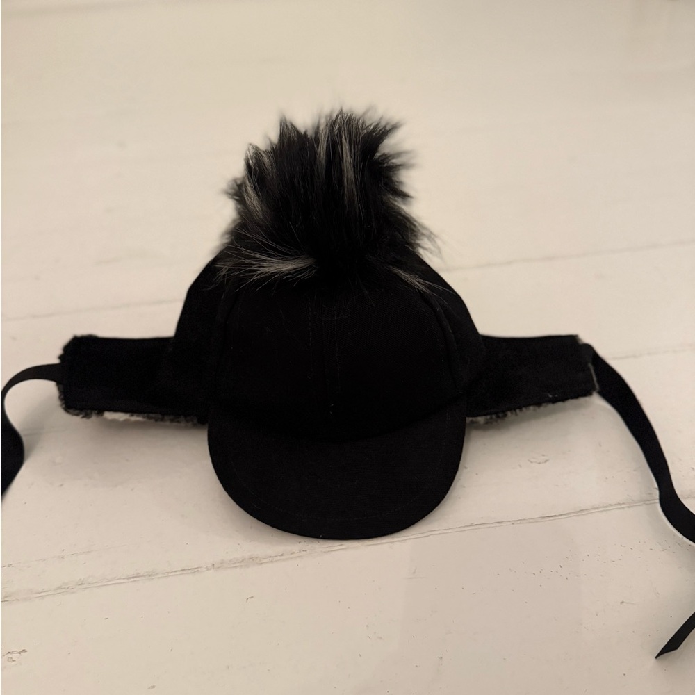 George Hats Toddler Black Winter Hat with Faux Fur Pom Pom